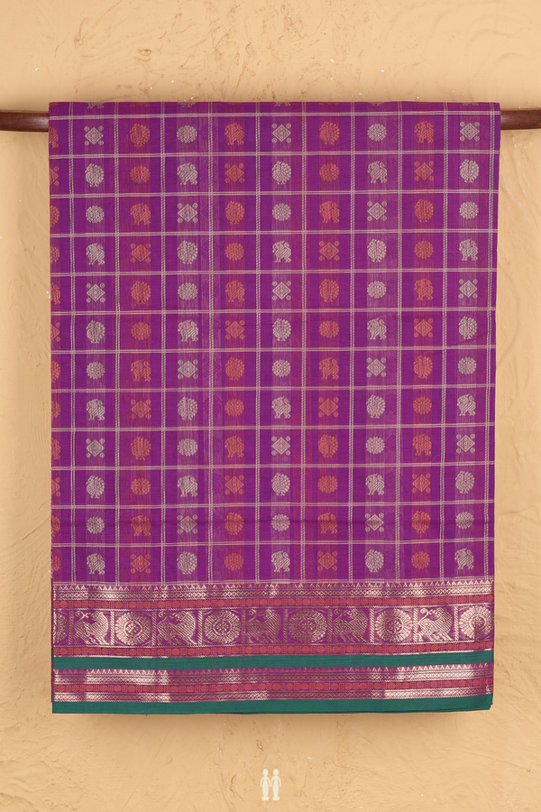 Coimbatore Cotton Saree In Purple With Checks Design