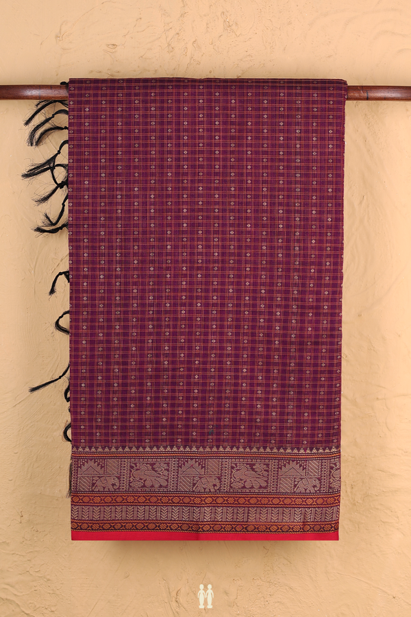 Coimbatore Cotton Saree In Purple With Checks Design