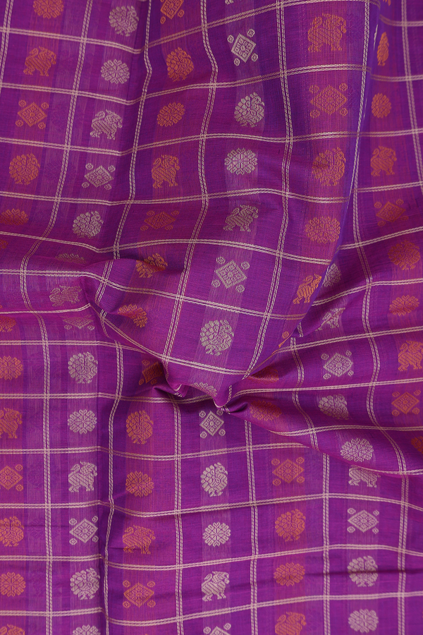 Coimbatore Cotton Saree In Purple With Checks Design