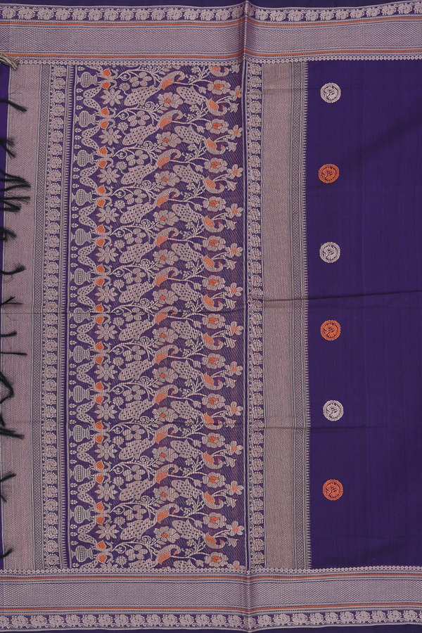 Coimbatore Cotton Saree In Purple With Peacock Buttas