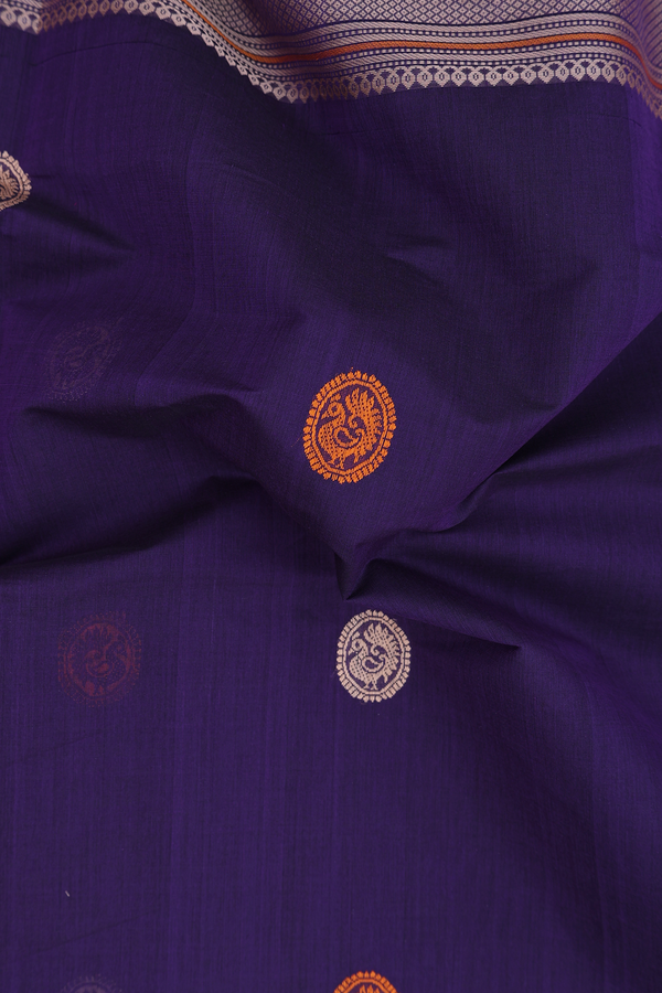 Coimbatore Cotton Saree In Purple With Peacock Buttas