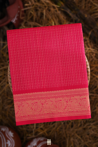 Coimbatore Cotton Saree In Rani Pink With Checks Along Buttas