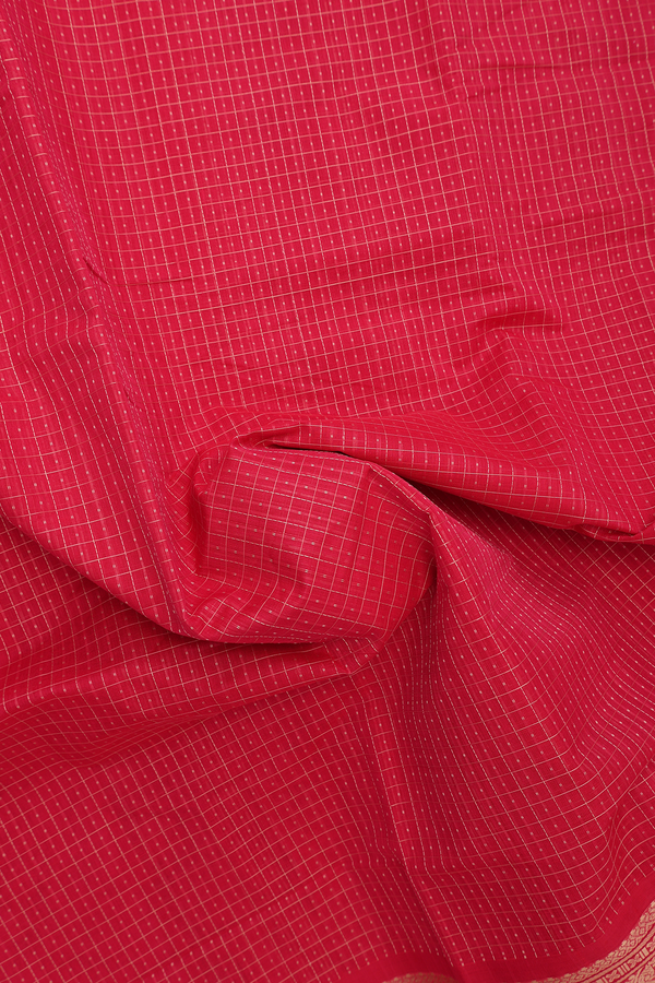 Coimbatore Cotton Saree In Rani Pink With Checks Along Buttas