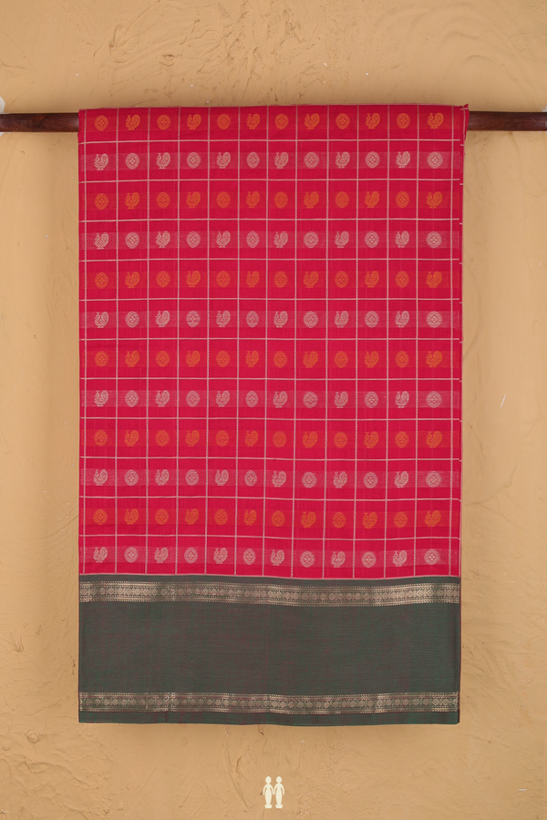 Coimbatore Cotton Saree In Rani Pink With Checks Design