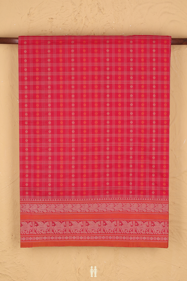 Coimbatore Cotton Saree In Red With Checks Design