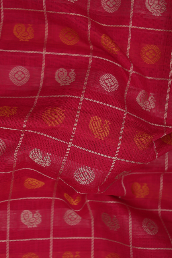 Coimbatore Cotton Saree In Rani Pink With Checks Design