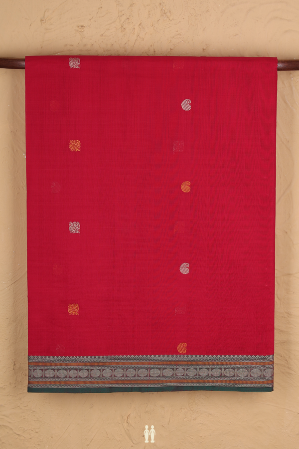 Coimbatore Cotton Saree In Rani Pink With Peacock Buttas