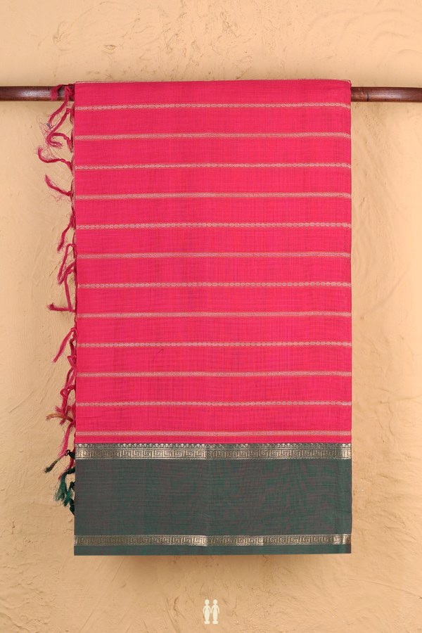 Coimbatore Cotton Saree In Rani Pink With Stripes Design