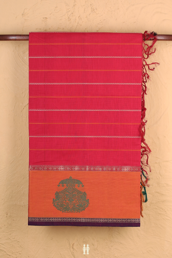 Coimbatore Cotton Saree In Rani Pink With Stripes Design