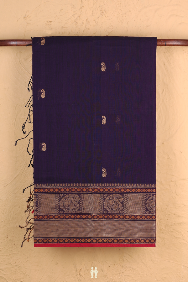 Coimbatore Cotton Saree In Regal Purple With Paisley Buttas