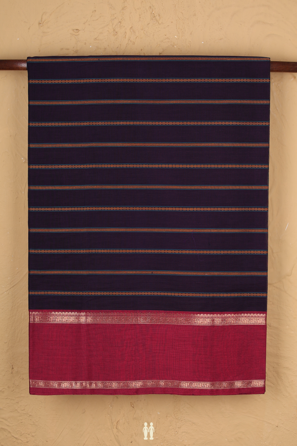 Coimbatore Cotton Saree In Regal Purple With Stripes Design