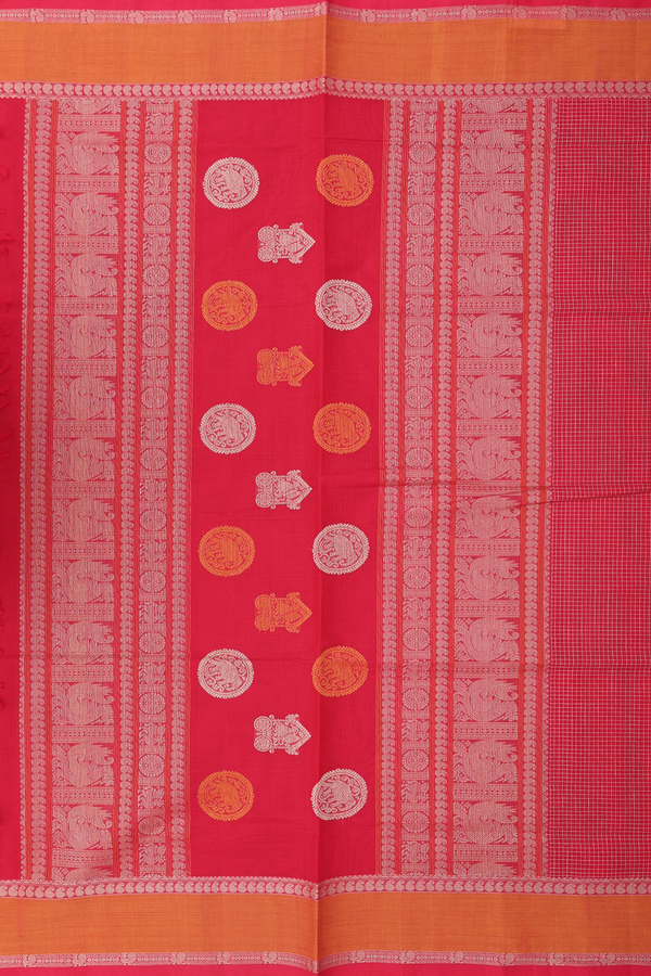 Coimbatore Cotton Saree In Scarlet Red With Checks Design