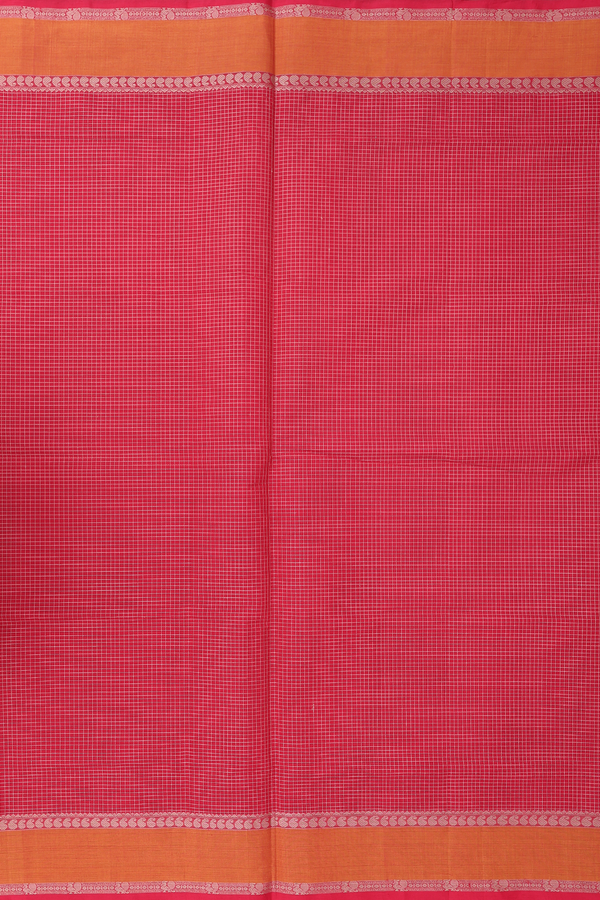 Coimbatore Cotton Saree In Scarlet Red With Checks Design