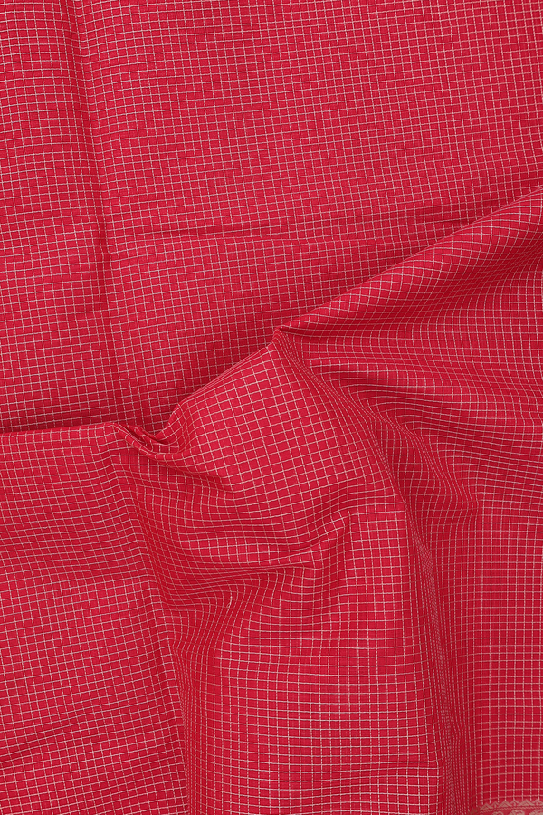 Coimbatore Cotton Saree In Scarlet Red With Checks Design