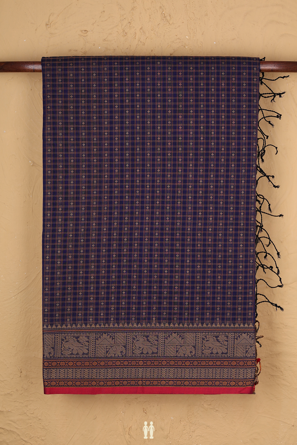 Coimbatore Cotton Saree In Royal Blue With Checks Design