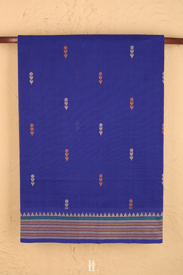 Coimbatore Cotton Saree In Royal Blue With Threadwork Buttas
