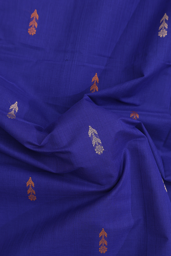 Coimbatore Cotton Saree In Royal Blue With Threadwork Buttas