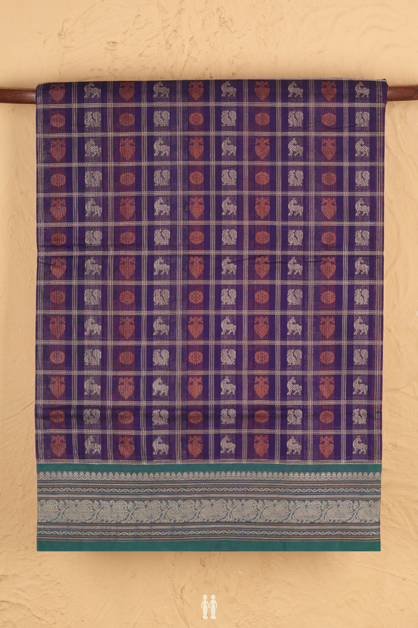 Coimbatore Cotton Saree In Royal Purple With Checks Design