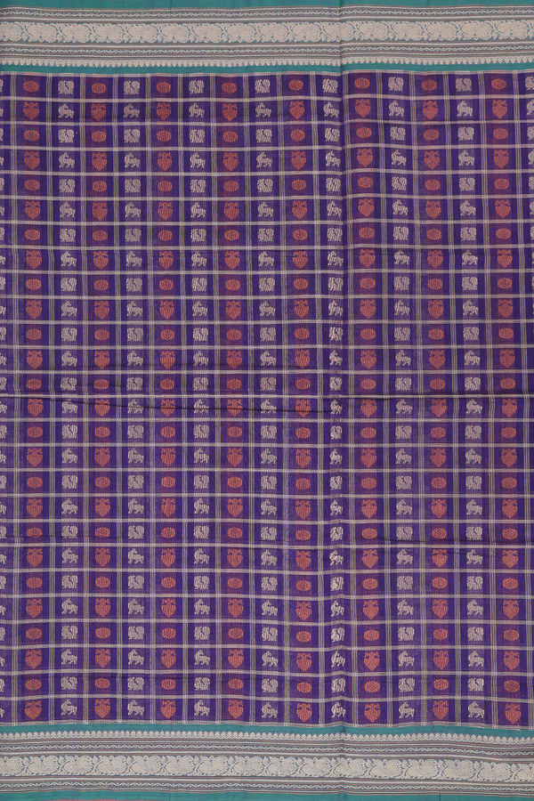 Coimbatore Cotton Saree In Royal Purple With Checks Design
