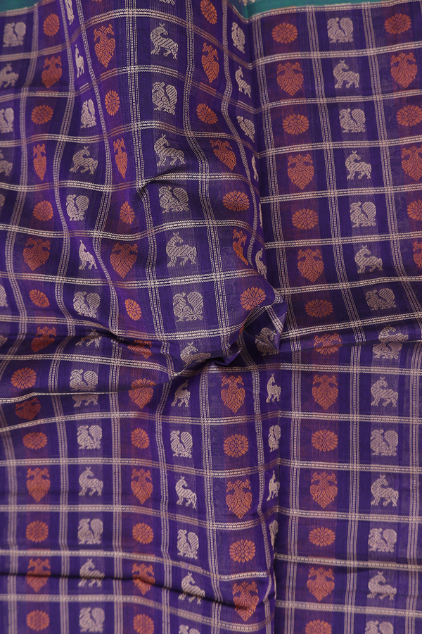Coimbatore Cotton Saree In Royal Purple With Checks Design