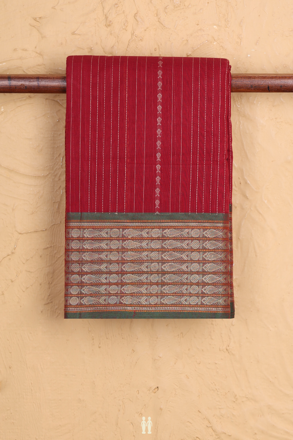 Coimbatore Cotton Saree In Ruby Red With Stripes Design