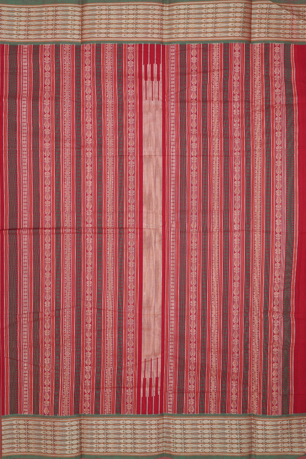 Coimbatore Cotton Saree In Ruby Red With Stripes Design
