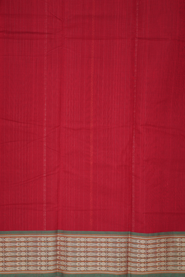 Coimbatore Cotton Saree In Ruby Red With Stripes Design