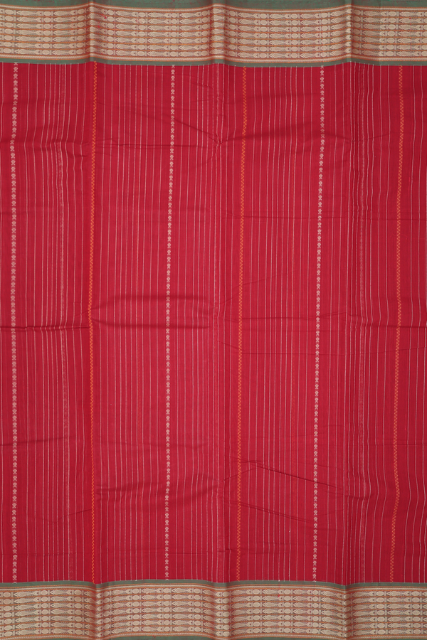 Coimbatore Cotton Saree In Ruby Red With Stripes Design