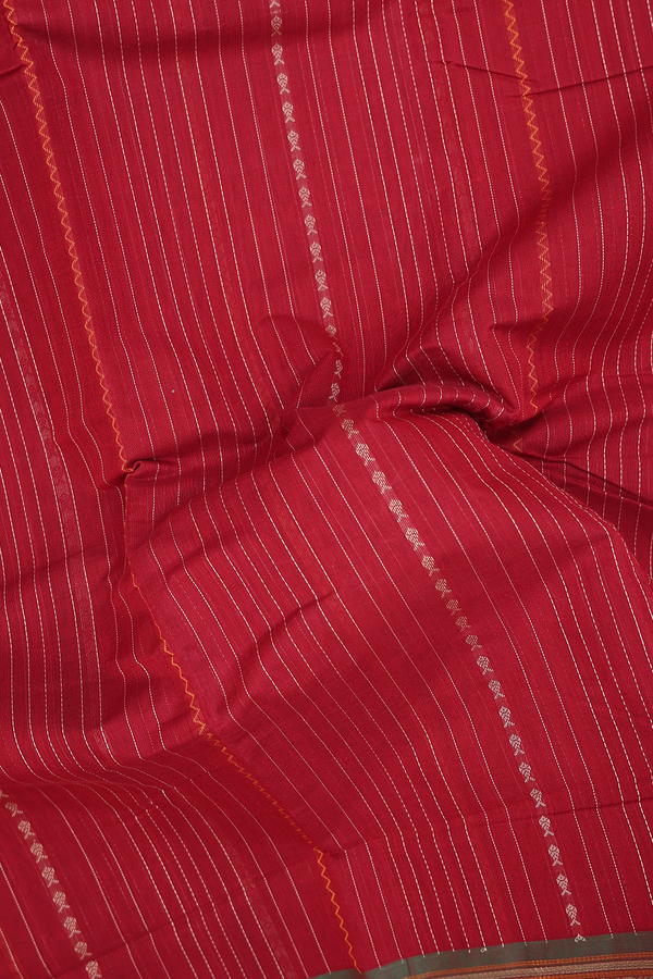 Coimbatore Cotton Saree In Ruby Red With Stripes Design