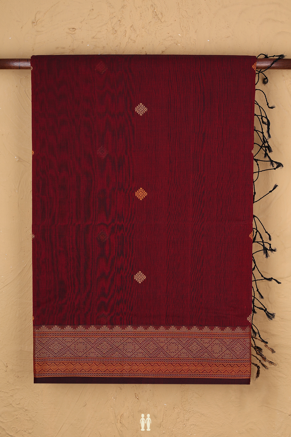 Coimbatore Cotton Saree In Ruby Red With Threadwork Buttas