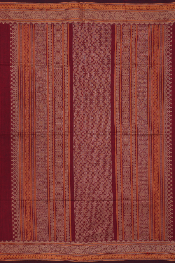 Coimbatore Cotton Saree In Ruby Red With Threadwork Buttas