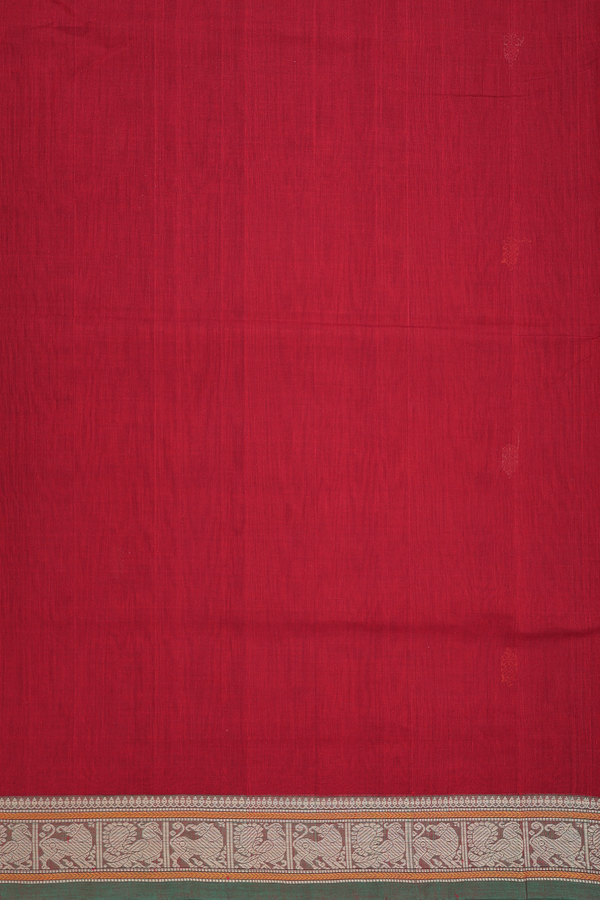 Coimbatore Cotton Saree In Ruby Red With Threadwork Buttas