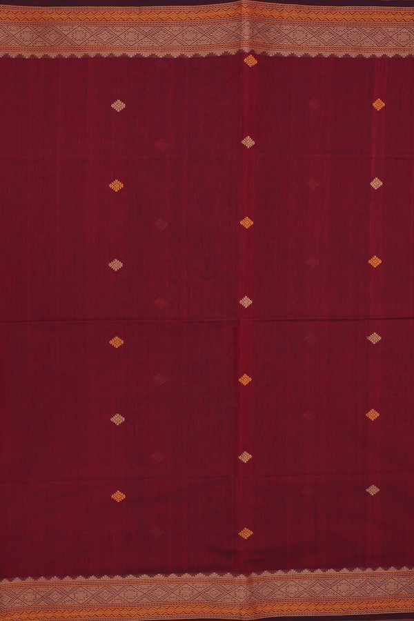 Coimbatore Cotton Saree In Ruby Red With Threadwork Buttas