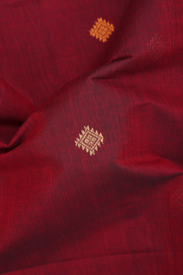 Coimbatore Cotton Saree In Ruby Red With Threadwork Buttas