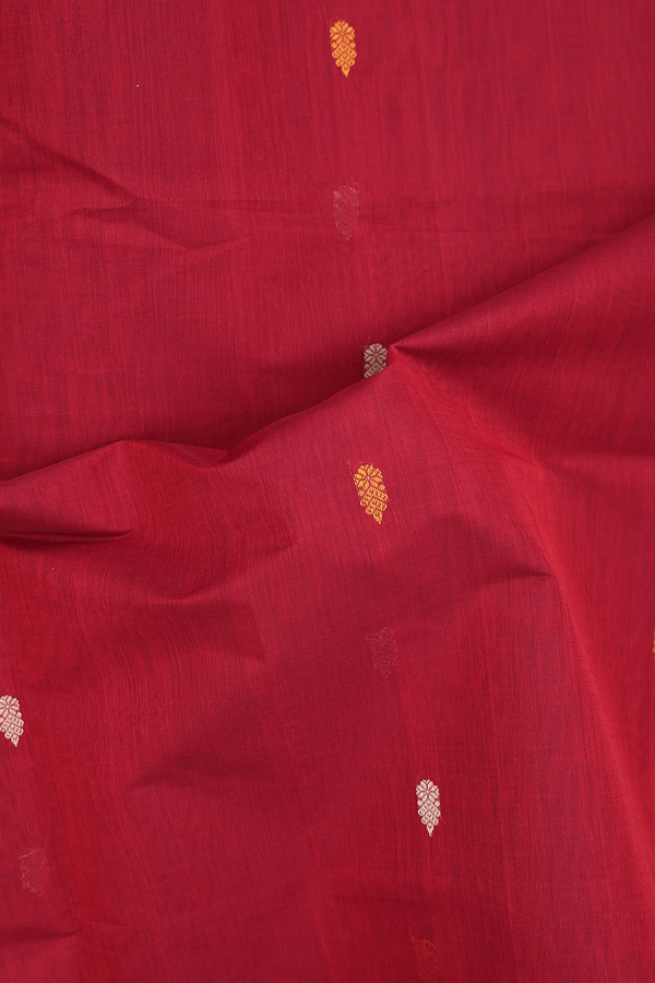 Coimbatore Cotton Saree In Ruby Red With Threadwork Buttas