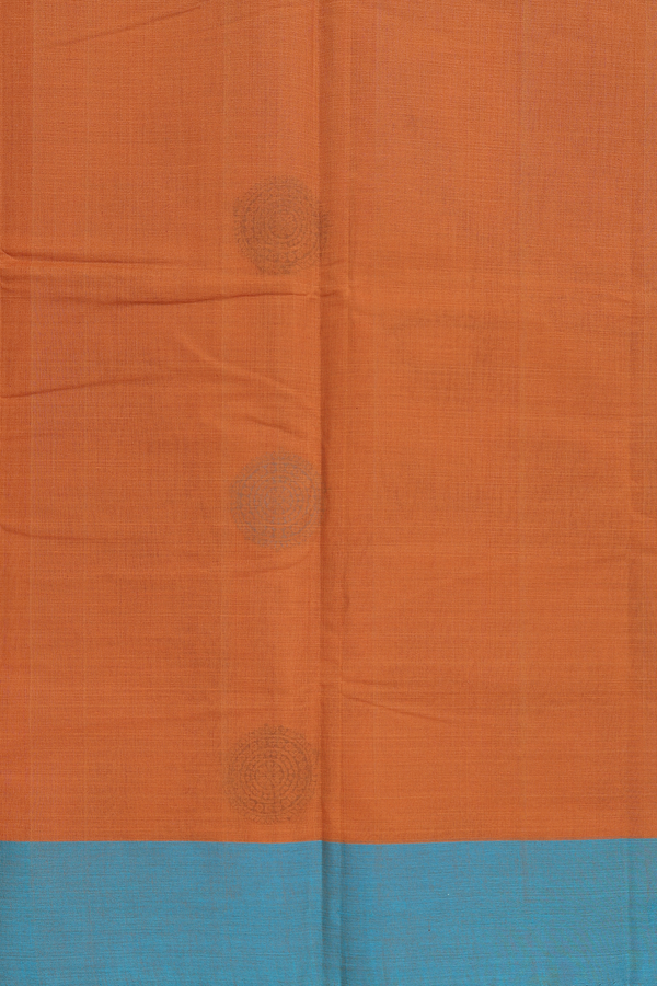 Coimbatore Cotton Saree In Saddle Brown With Peacock Buttas