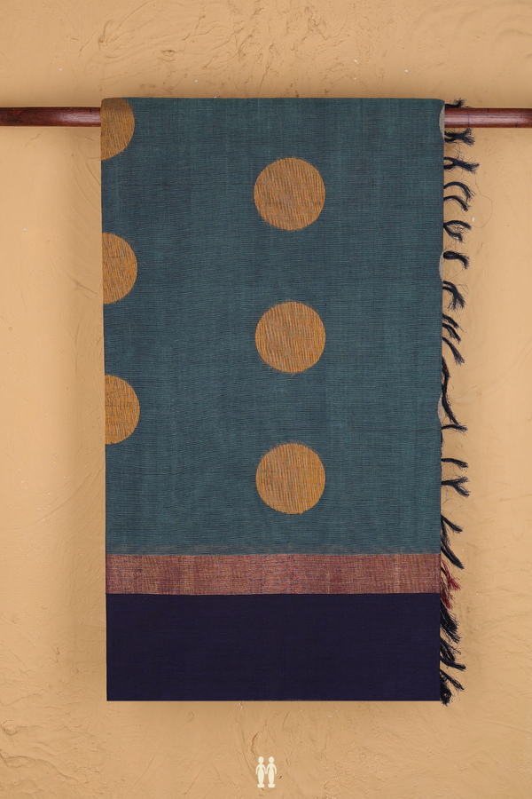 Coimbatore Cotton Saree In Sage Green With Circle Motifs