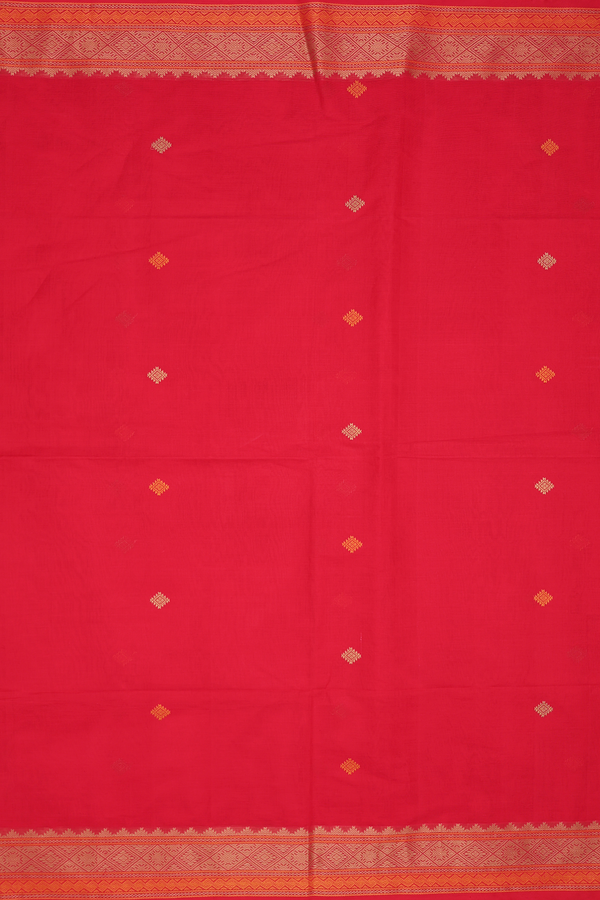 Coimbatore Cotton Saree In Scarlet Red With Threadwork Buttas