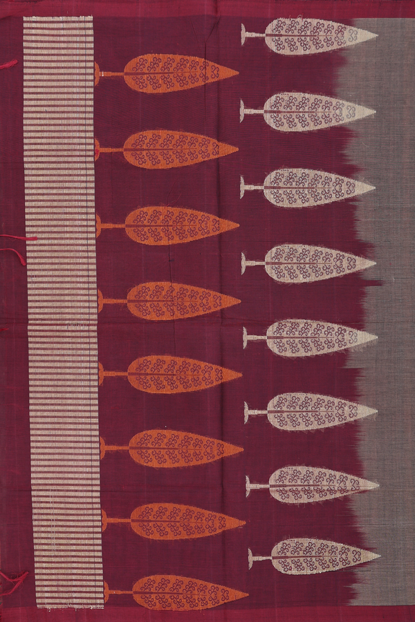 Coimbatore Cotton Saree In Oxford Brown With Threadwork Motifs