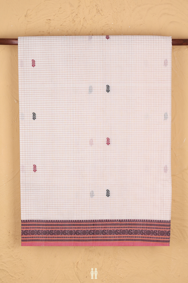 Coimbatore Cotton Saree In White With Checks Design