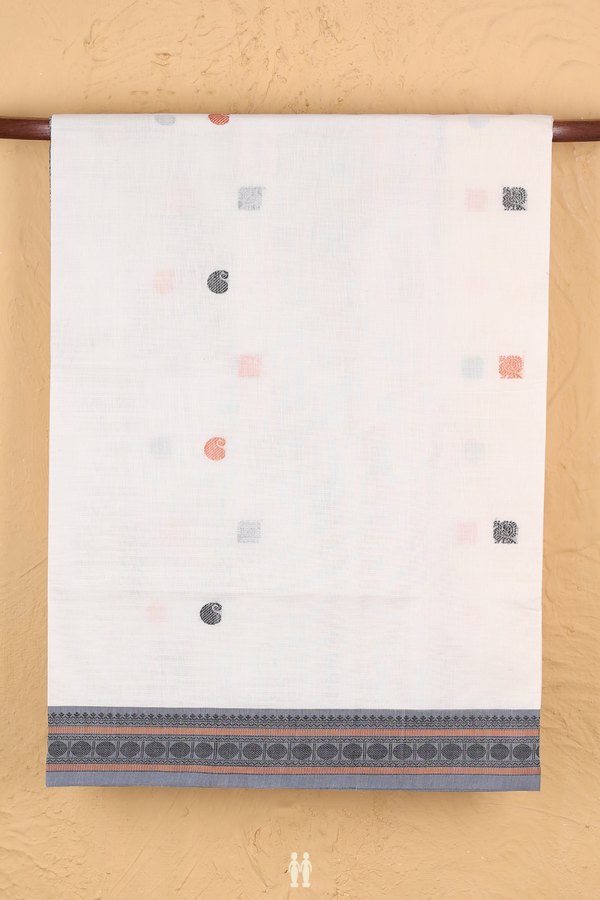 Coimbatore Cotton Saree In White With Peacock Buttas