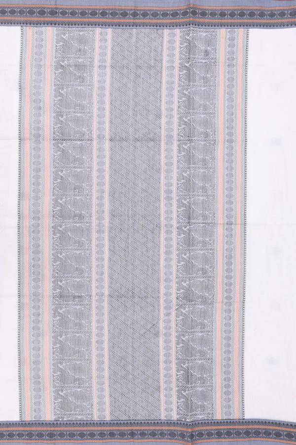 Coimbatore Cotton Saree In White With Peacock Buttas