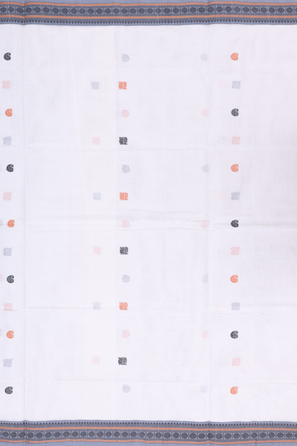 Coimbatore Cotton Saree In White With Peacock Buttas