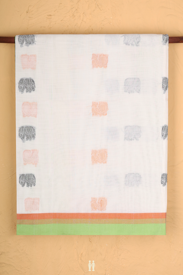 Coimbatore Cotton Saree In White With Peacock Buttas