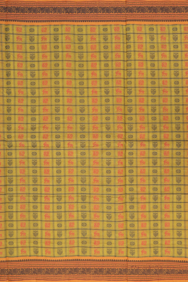 Coimbatore Cotton Saree In Yellowish Brown With Checks Design