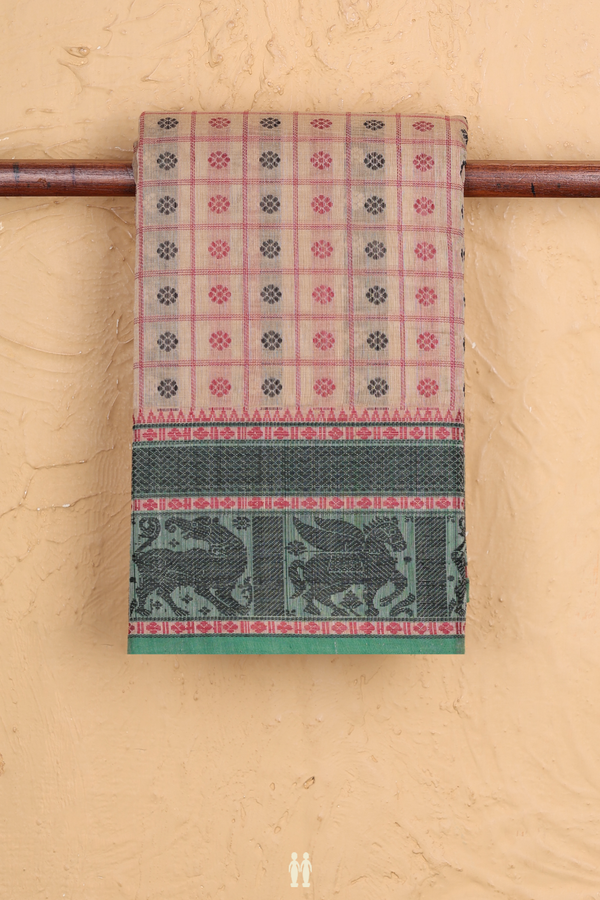 Coimbatore Cotton Saree Ivory Cream Color With Checks Design