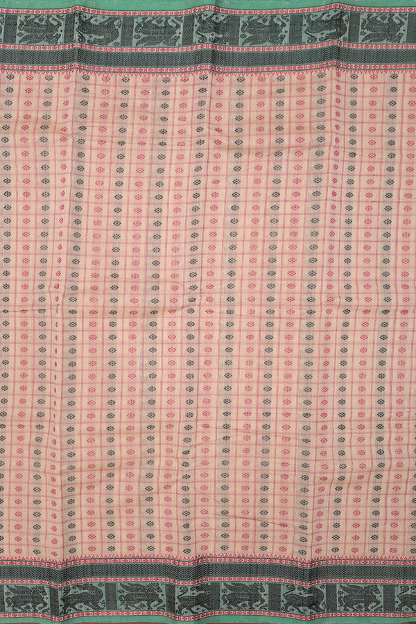 Coimbatore Cotton Saree Ivory Cream Color With Checks Design