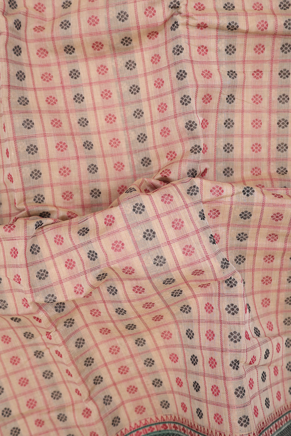 Coimbatore Cotton Saree Ivory Cream Color With Checks Design