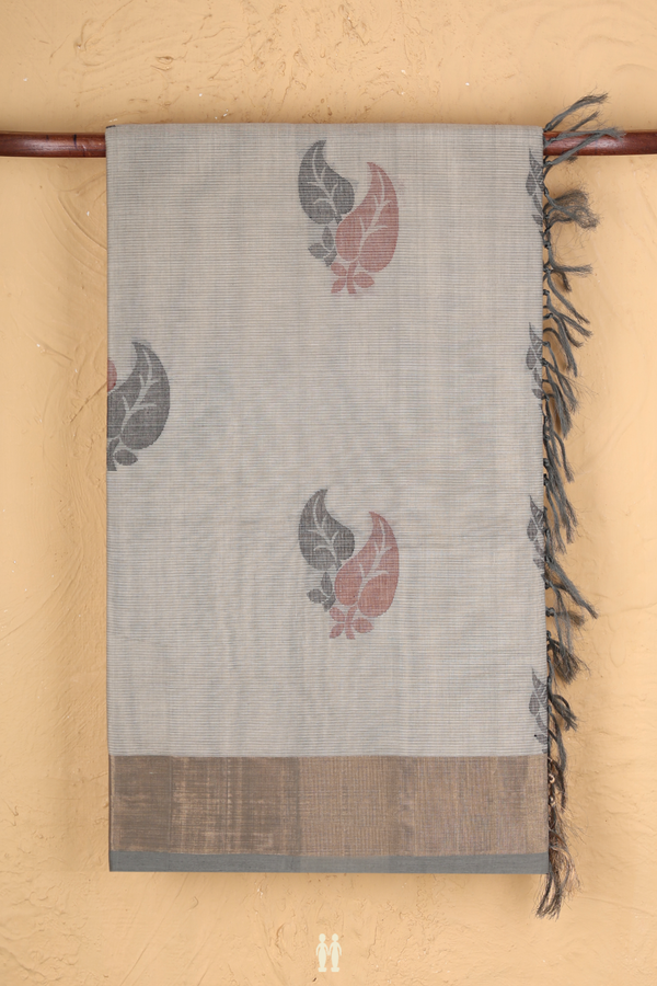 Coimbatore Cotton Saree Light Grey With Threadwork Motifs