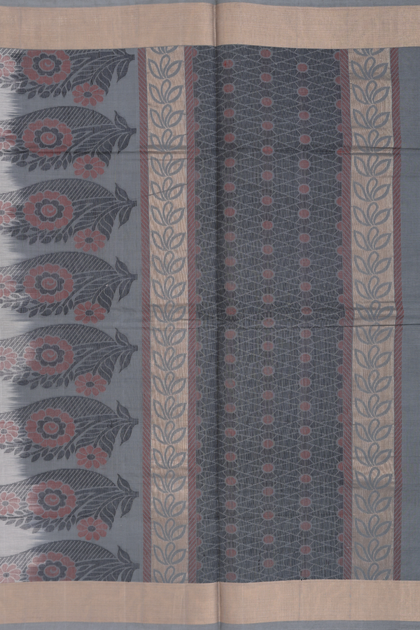 Coimbatore Cotton Saree Light Grey With Threadwork Motifs